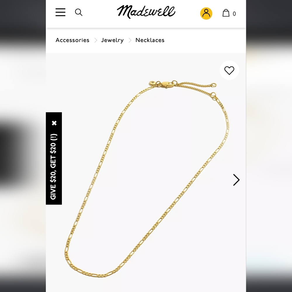 NWT Madewell Figaro Gold Plated Brass Chain Necklace 17"-20"